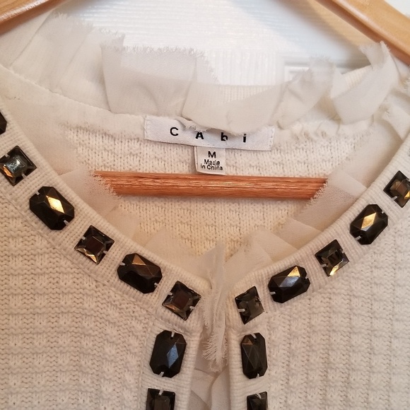 CAbi cream cardigan with sheer ruffles and studs - Picture 2 of 5